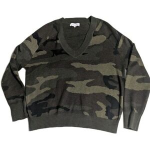 JOHN + JENN Camouflage V-Neck Sweater Pullover Knit Women's Medium M Cozy Casual
